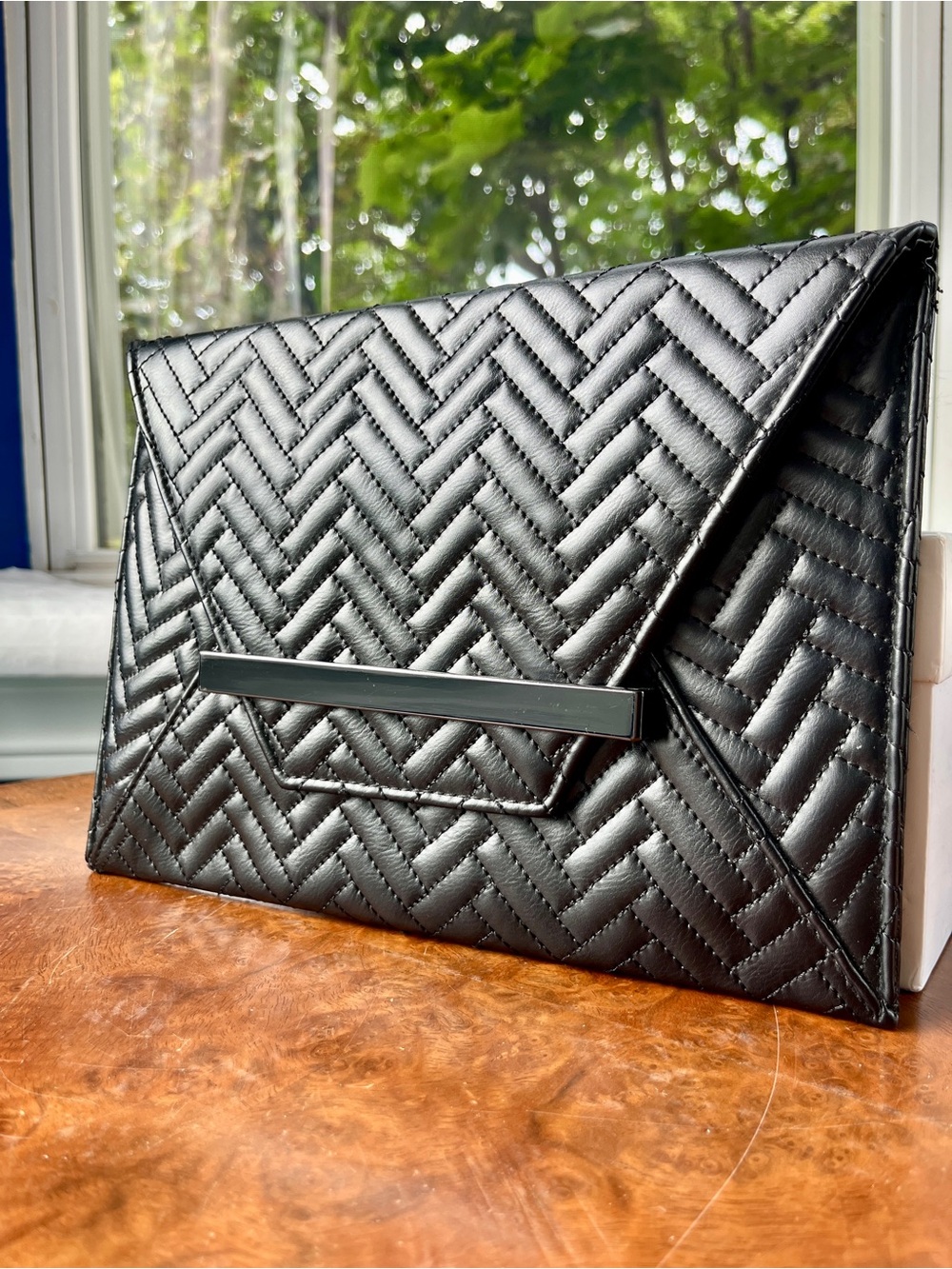 Mossimo Quilted Envelope Clutch with Detachable Chain Strap - Black & Gunmetal